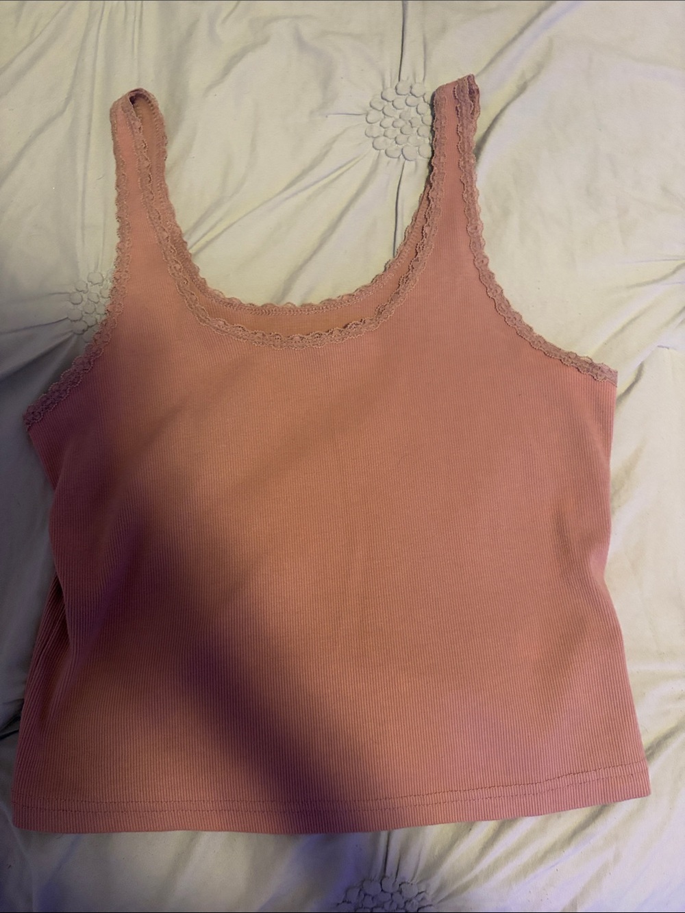 wild fable Pink Lace-Trim Ribbed Tank